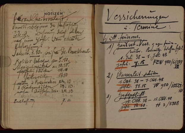 Offenes Buch mit handschriftlichen deutschen Militärtagebucheinträgen aus dem frühen 20. Jahrhundert, enthaltend Text- und numerische Daten.