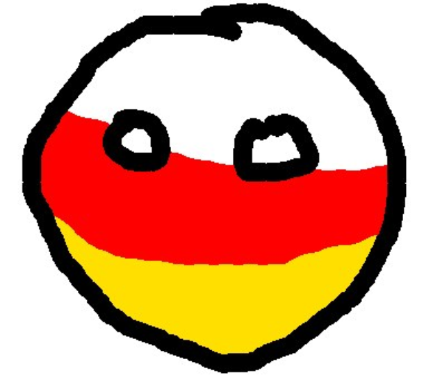 Ein Smiley mit roten, gelben und weißen Abschnitten auf weißem Hintergrund.