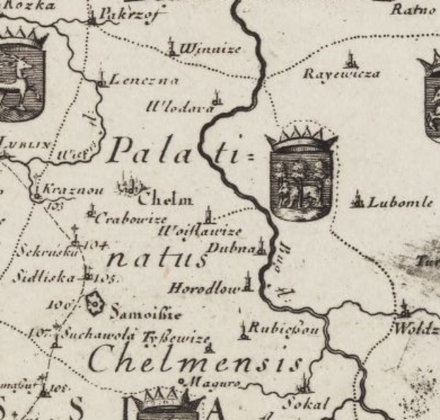 Ein detaillierter alter Stadtplan der Palatinatstadt, der Straßen, Gebäude, Sehenswürdigkeiten, klassische Texte und symmetrisch angeordnete Logos in Blau-, Grün- und Gelbtönen zeigt.