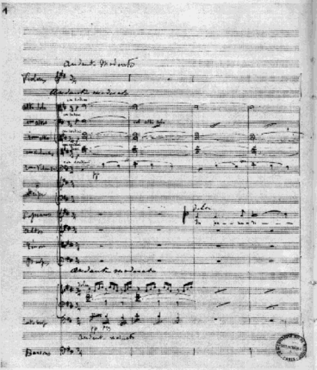 Ein schwarz-weißes Notenblatt mit der Aufschrift "Johann Sebastian Bach - Symphony No. 4 in G Major, Op. 63 - Partition - Di-Arezzo Co UK" mit einem Stempel in der rechten unteren Ecke.
