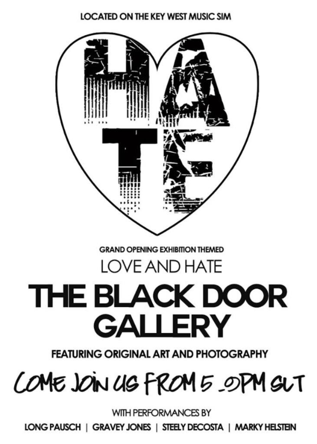 Ein weißer Plakat mit schwarzem Text und einem Herz in der Mitte mit dem Wort "HATE".