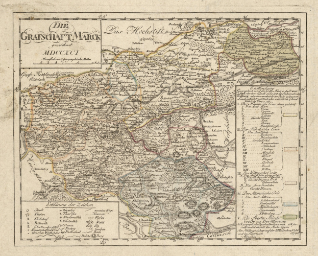 Ein detailliertes Vintage-Karte von München, Deutschland, mit Straßen, Parks, Flüssen und Sehenswürdigkeiten, umgeben von einem dekorativen Rahmen in Blau-, Grün- und Gelbtönen.