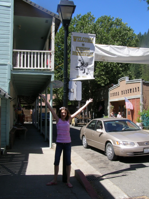 Eine Person steht neben einem Lichtmast mit einer Fahne, auf der Text und ein Bild zu sehen sind, während Fahrzeuge auf der Straße vorbeifahren, Gebäude und Bäume zu sehen sind und im Hintergrund zwei Personen stehen, mit einer Fahne zur Seite.