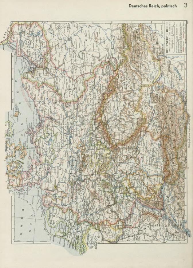 Karte von Deutschland aus dem 19. Jahrhundert, die historische politische Grenzen zeigt, auf altem Papier mit Text oben und unten gedruckt.