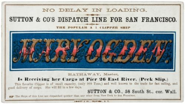 Papier-Paketaufkleber für Sutton & Co's Dispatch Line, eine Clipper-Schiffsroute nach San Francisco.