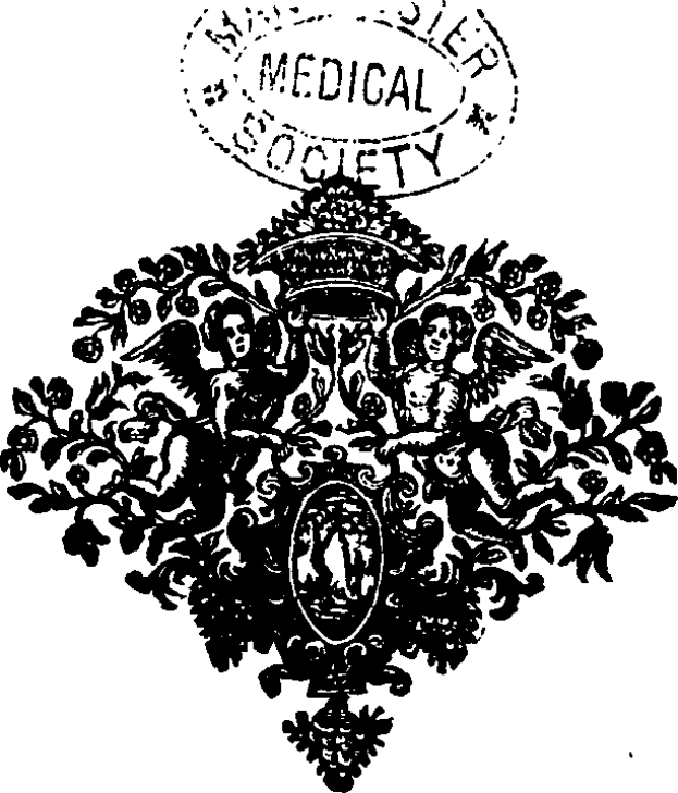 Eine Schwarz-Weiß-Zeichnung eines medizinischen Gesellschaftslogos mit einem Schild mit einem zentralen Kreuz, umgeben von einem Lorbeerkranz und gekrönt mit einer Krone, mit der Aufschrift "Medizinische Gesellschaft" in fetter, weißer Schrift.