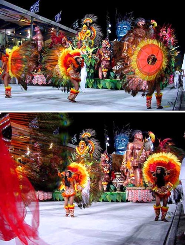 Ein Collage-Bild mit Menschen bei der Darbietung, einer Statue und einem Gebäude.