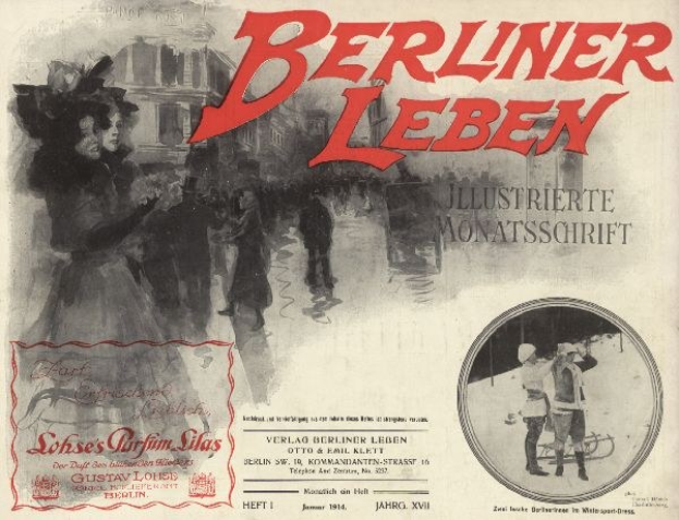 Umschlag eines alten Buches mit dem Titel 'Berliner Leben', das ein Foto von Menschen in traditioneller deutscher Kleidung zeigt.