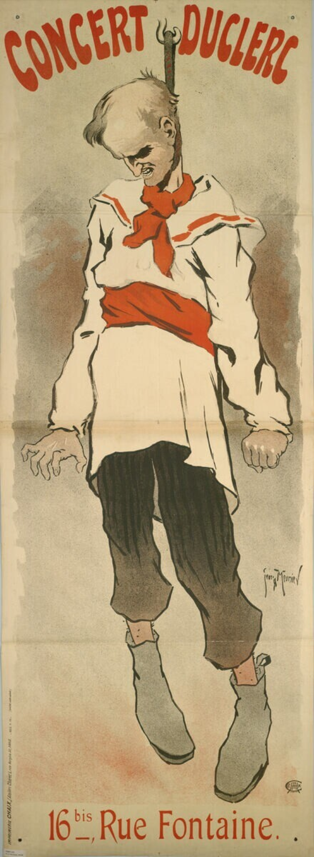 Ein Plakat wirbt für ein Konzert im Fontaine in Paris, das ein Gemälde einer Person mit Text zeigt.