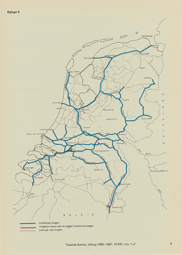 Eine Karte der Niederlande mit einer blauen Linie und Text auf dem Papier.