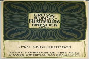 Plakat für die Große Kunstausstellung der Grand Exposition des Beaux-Arts in Dresden, Deutschland, 1904, mit fettgedrucktem Text, der das Ereignis ankündigt.
